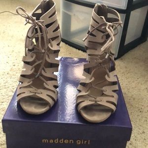 Tan block heel sandals